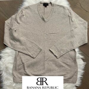 🔥 Banana Republic Mens V-Neck Sweater Tan M Cotton